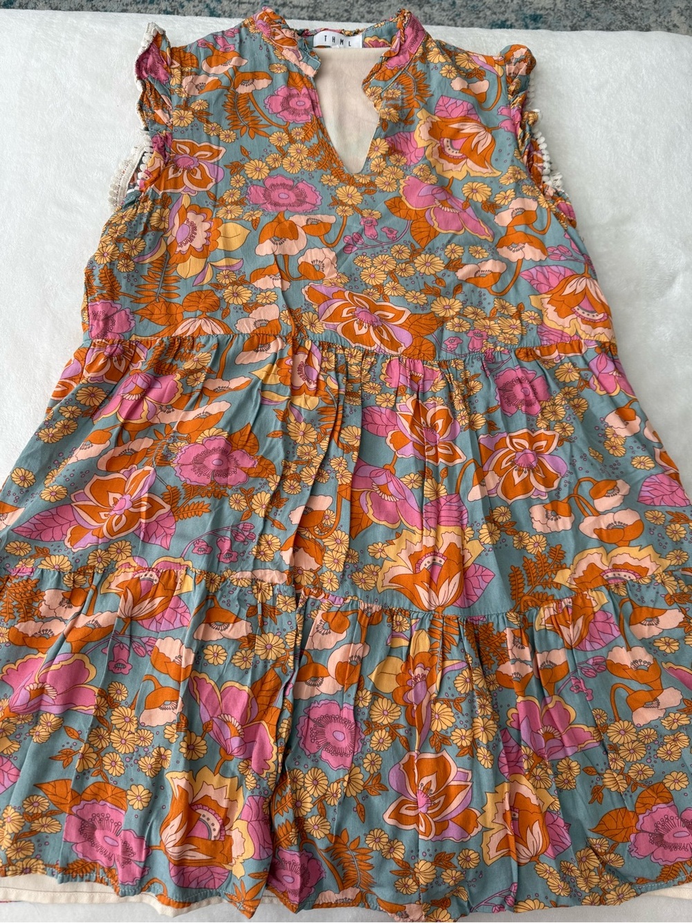 THML sage green floral babydoll dress Size Medium D87